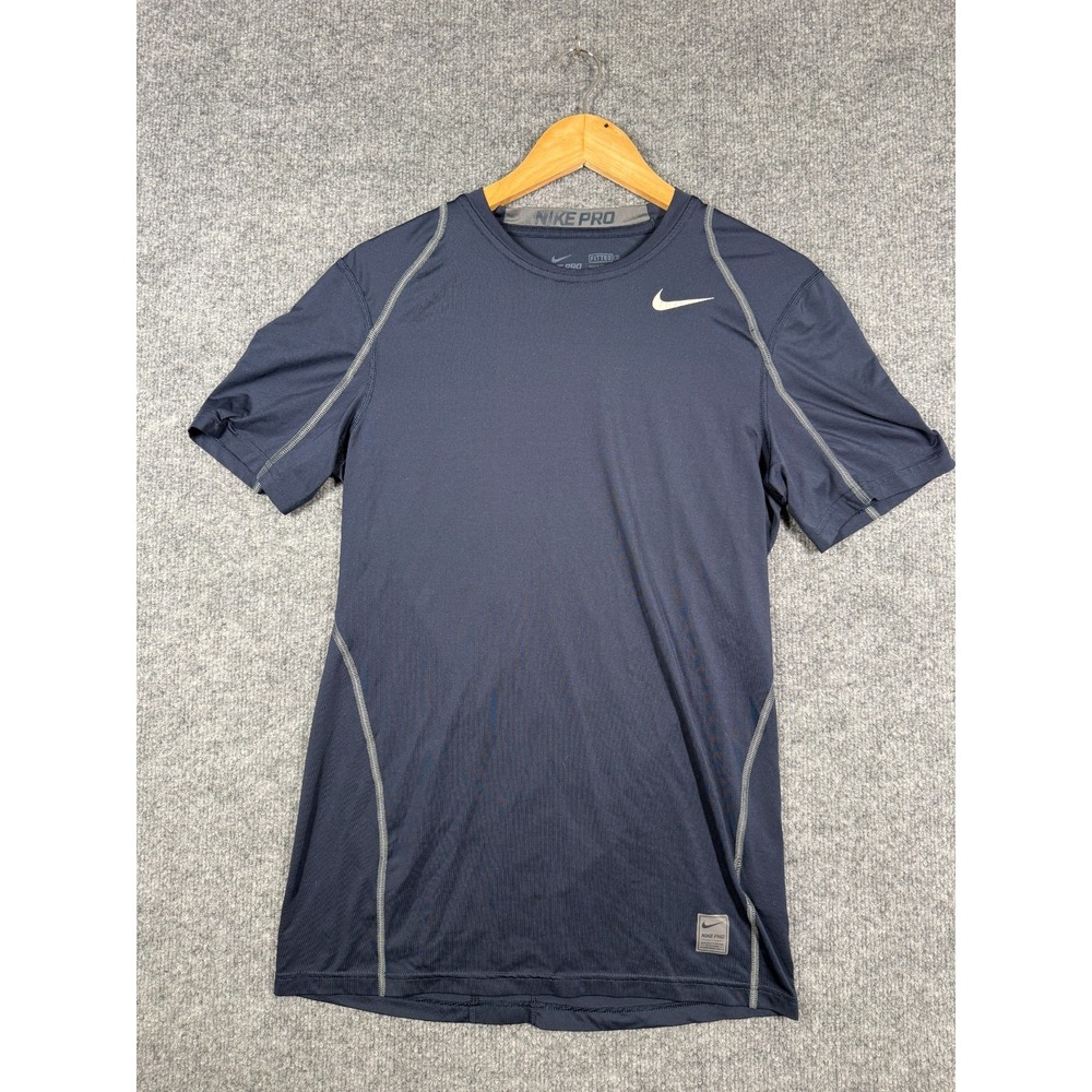 Nike Pro Dri-FIT Athletic T-Shirt Mens Small Navy Blue Fitted Flatlock Seaming